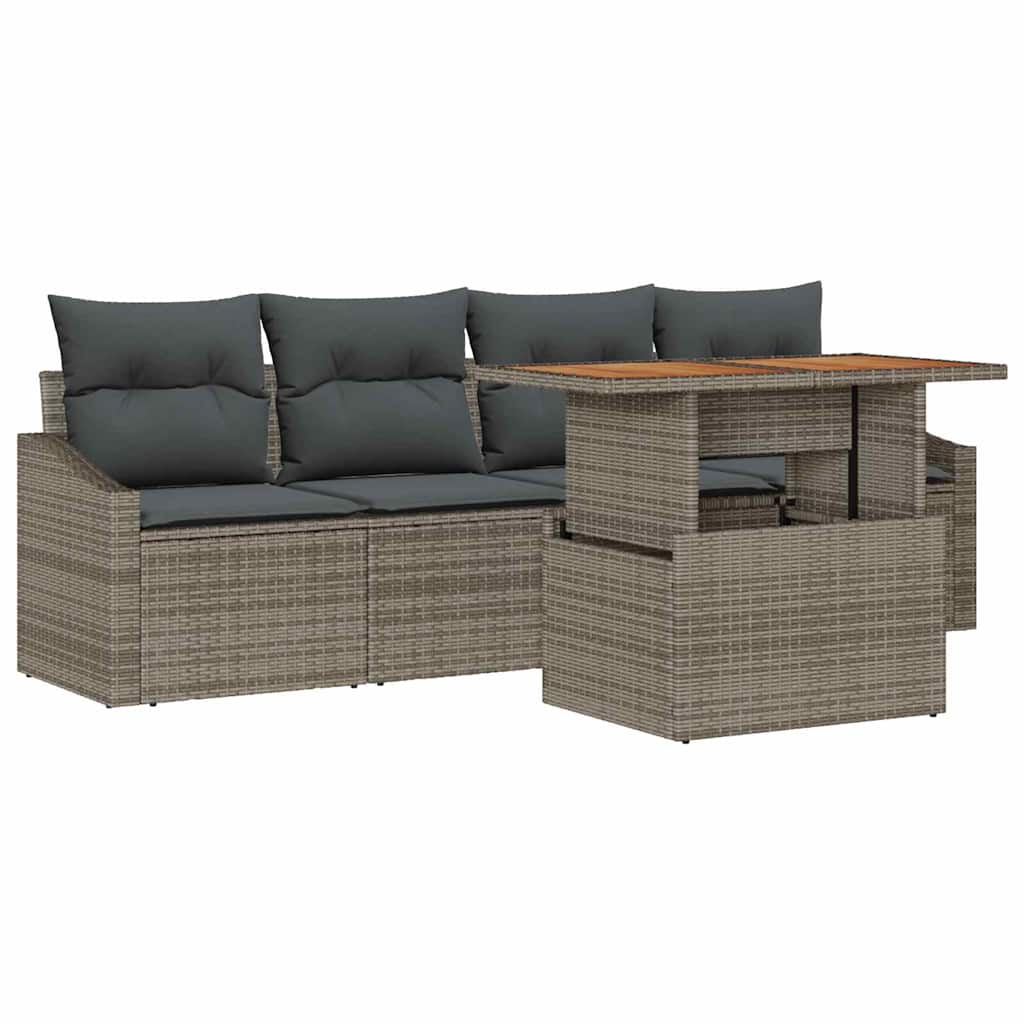 Set Divano da Giardino con cuscino 5 pcs Grigio Poly Rattan | homemem39