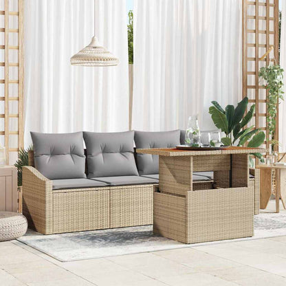 Set Divano da Giardino con cuscino 5 pcs Beige Poly Rattan | homemem39