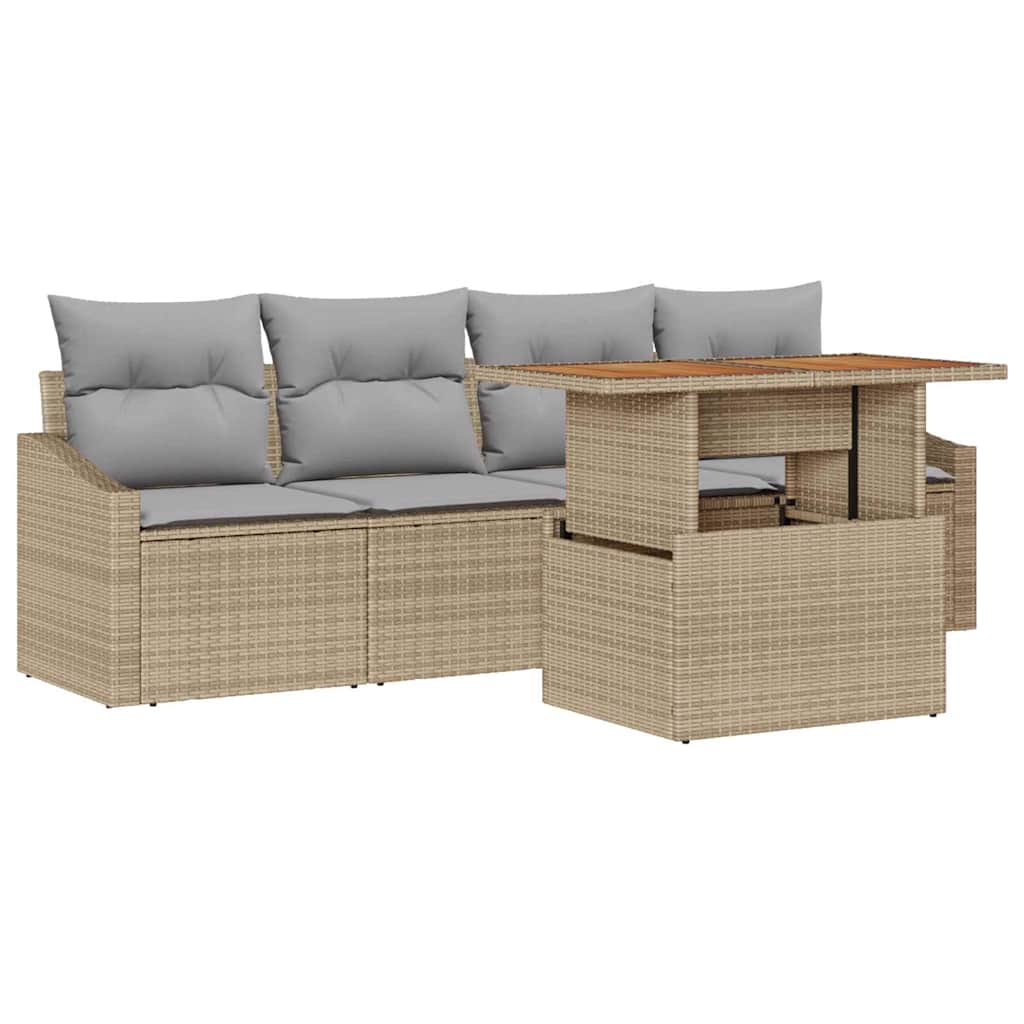 Set Divano da Giardino con cuscino 5 pcs Beige Poly Rattan | homemem39