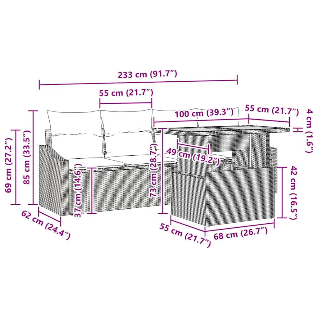 Set Divano da Giardino 5 pz Nero Poly Rattan | homemem39