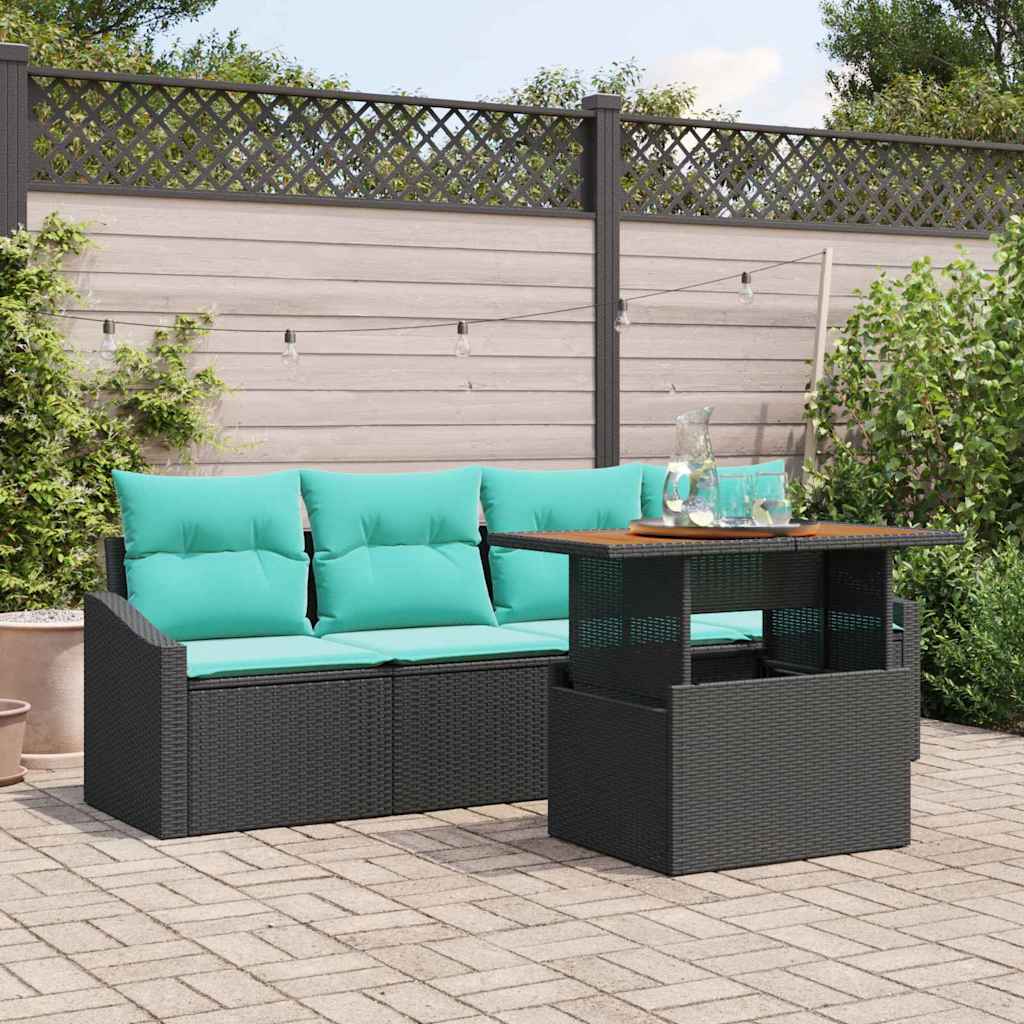 Set Divano da Giardino con cuscino 5 pcs Nero e Verde acqua | homemem39