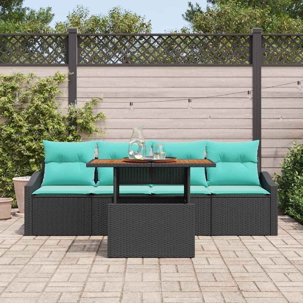 Set Divano da Giardino con cuscino 5 pcs Nero e Verde acqua | homemem39