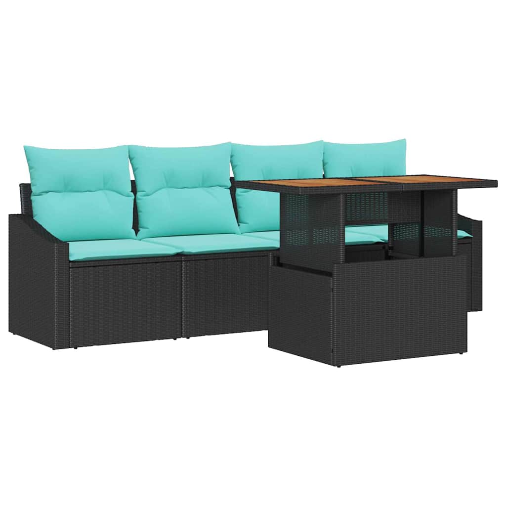 Set Divano da Giardino con cuscino 5 pcs Nero e Verde acqua | homemem39
