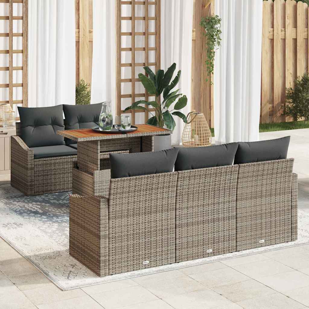 Set da Pranzo per Giardino con cuscino 6 pcs Grigio e Marrone | homemem39