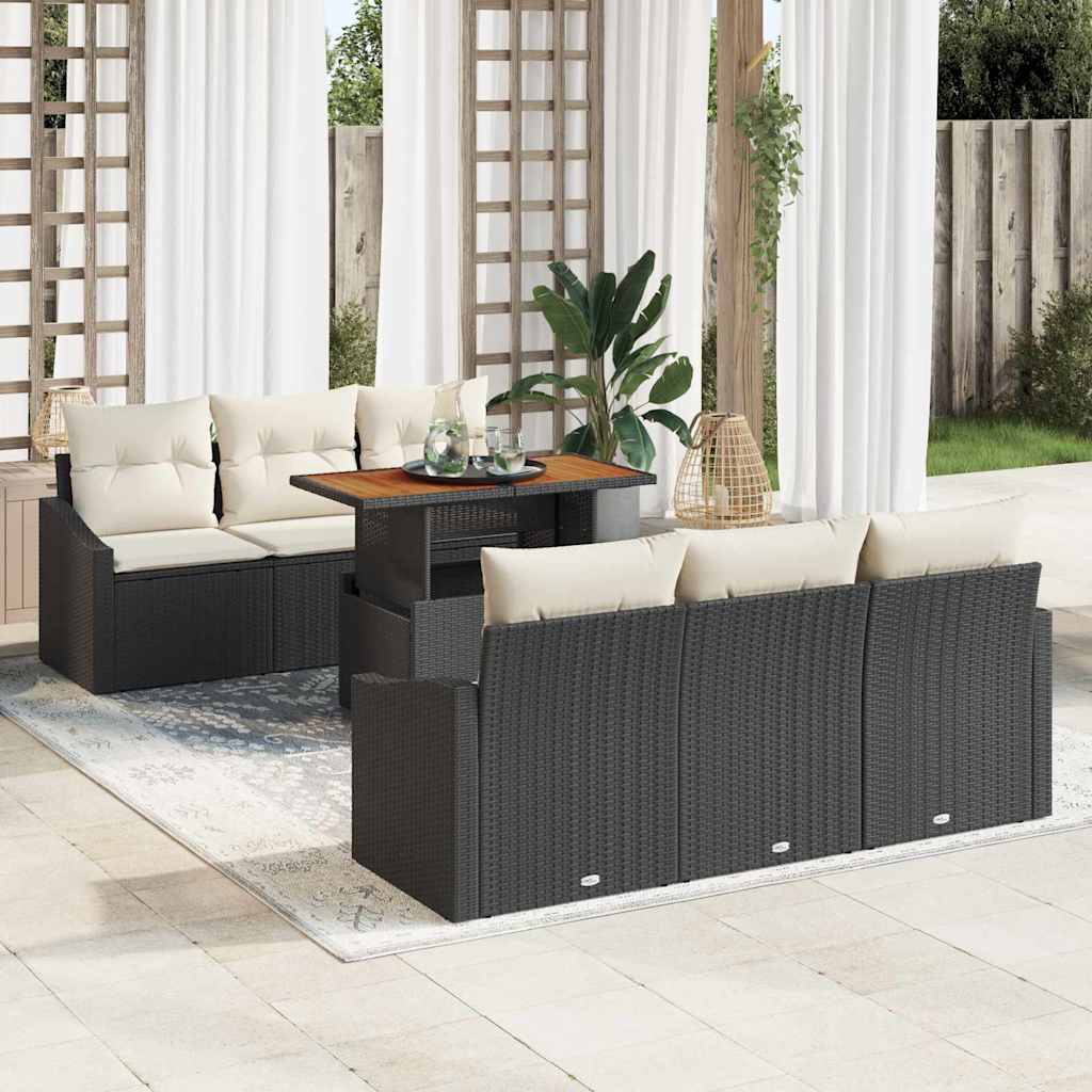 Set Divano da Giardino con cuscino 7 pcs Nero e Crema | homemem39