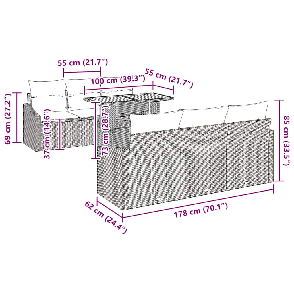 Set Divano da Giardino con cuscino 7 pcs Beige e Crema