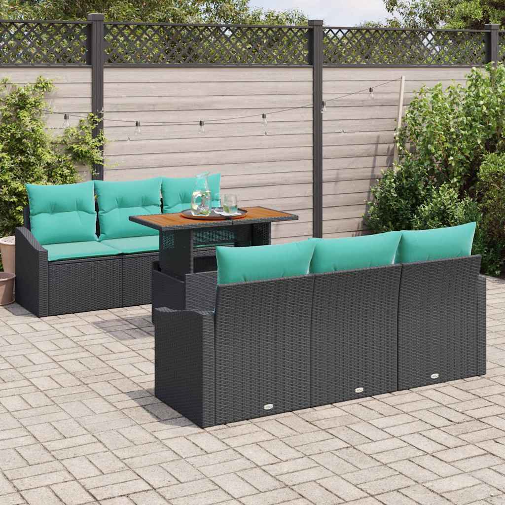 Set da Pranzo per Giardino con cuscino 7 pcs Nero e Verde acqua | homemem39
