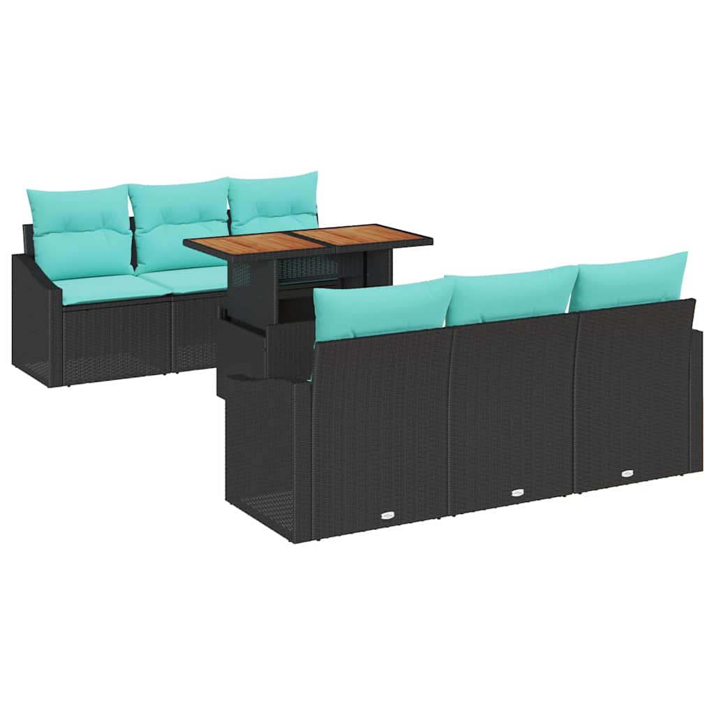 Set da Pranzo per Giardino con cuscino 7 pcs Nero e Verde acqua | homemem39