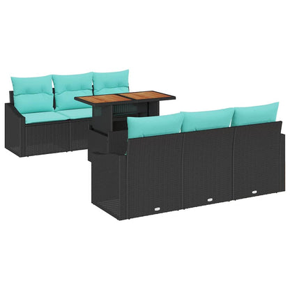 Set da Pranzo per Giardino con cuscino 7 pcs Nero e Verde acqua | homemem39