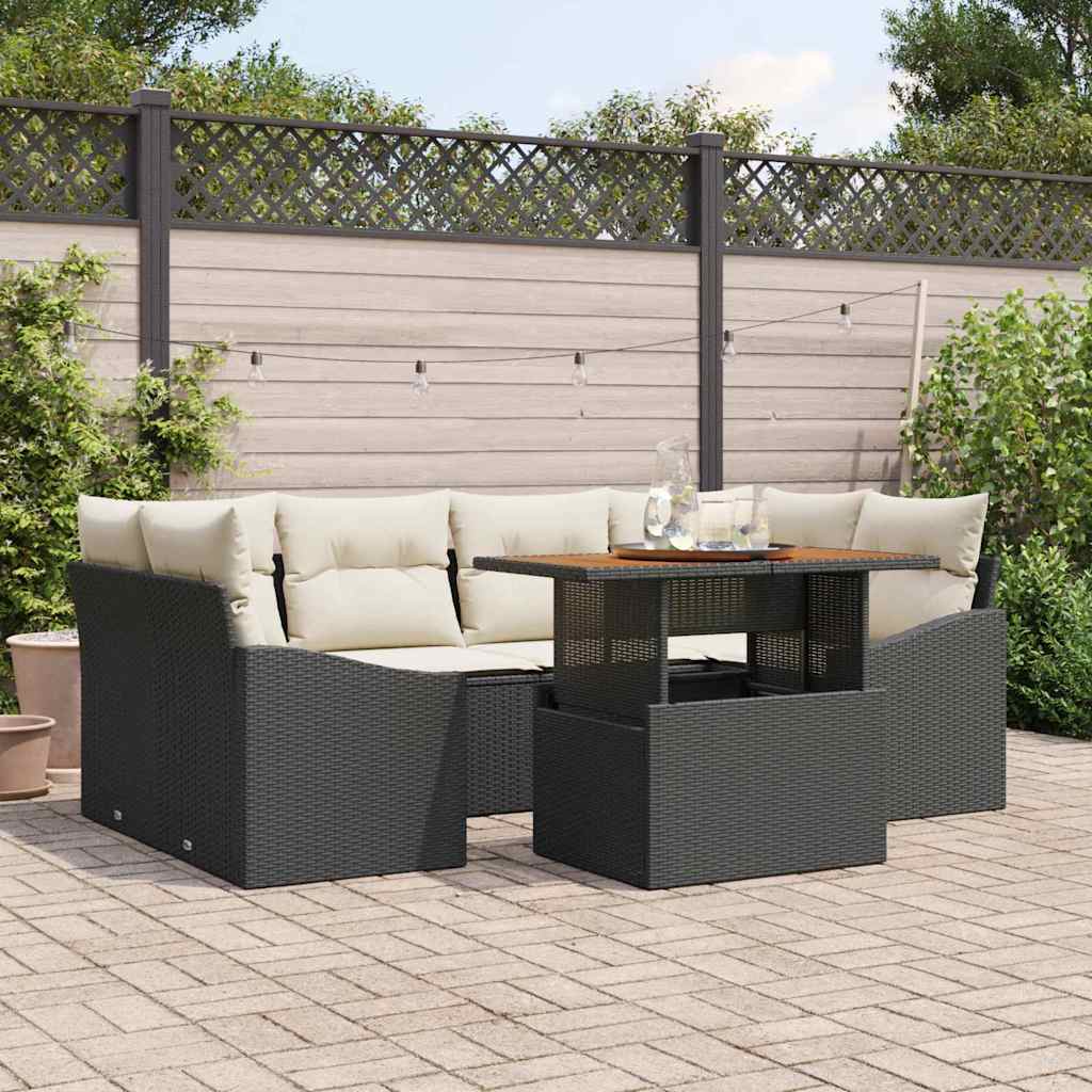 Set da Pranzo per Giardino con cuscino 7 pcs Nero e Crema | homemem39