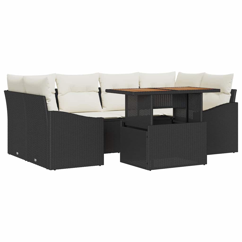 Set da Pranzo per Giardino con cuscino 7 pcs Nero e Crema | homemem39