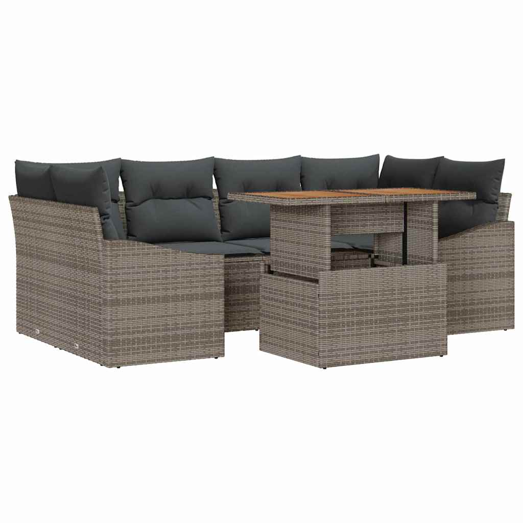 Set da Pranzo per Giardino con cuscino 7 pcs Grigio e Marrone | homemem39