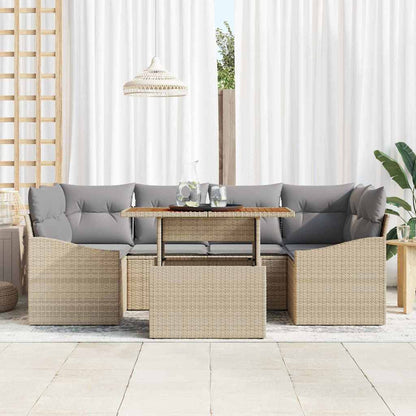 Set da Pranzo per Giardino con cuscino 7 pcs Beige e grigio | homemem39