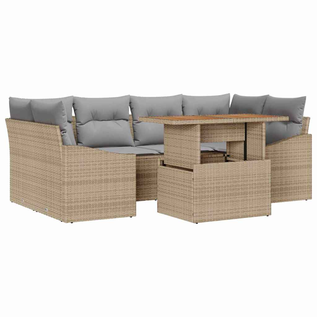 Set da Pranzo per Giardino con cuscino 7 pcs Beige e grigio | homemem39
