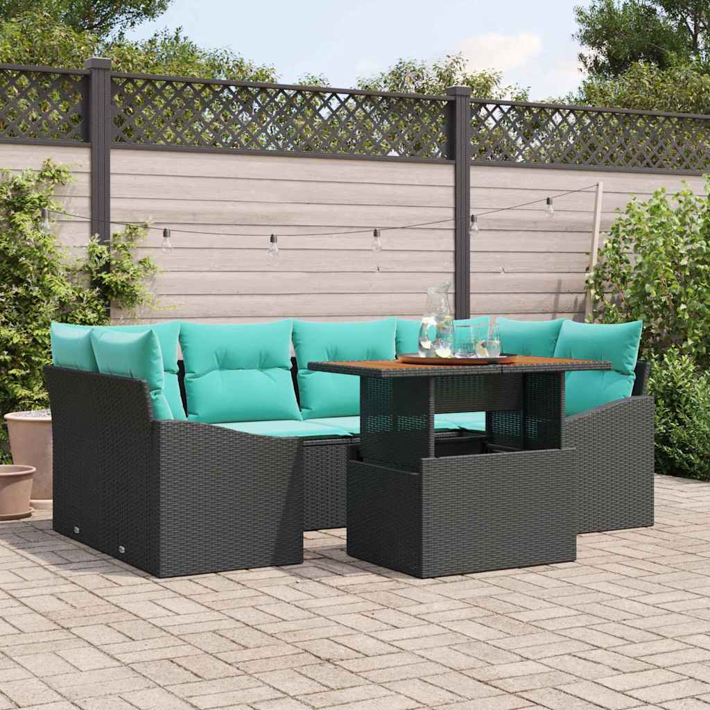 Set da Pranzo per Giardino con cuscino 7 pcs Nero e Verde acqua | homemem39