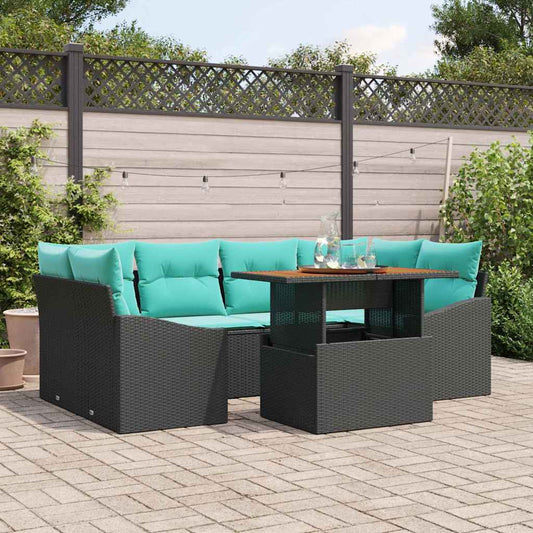 Set da Pranzo per Giardino con cuscino 7 pcs Nero e Verde acqua