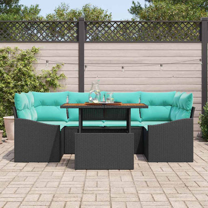 Set da Pranzo per Giardino con cuscino 7 pcs Nero e Verde acqua | homemem39