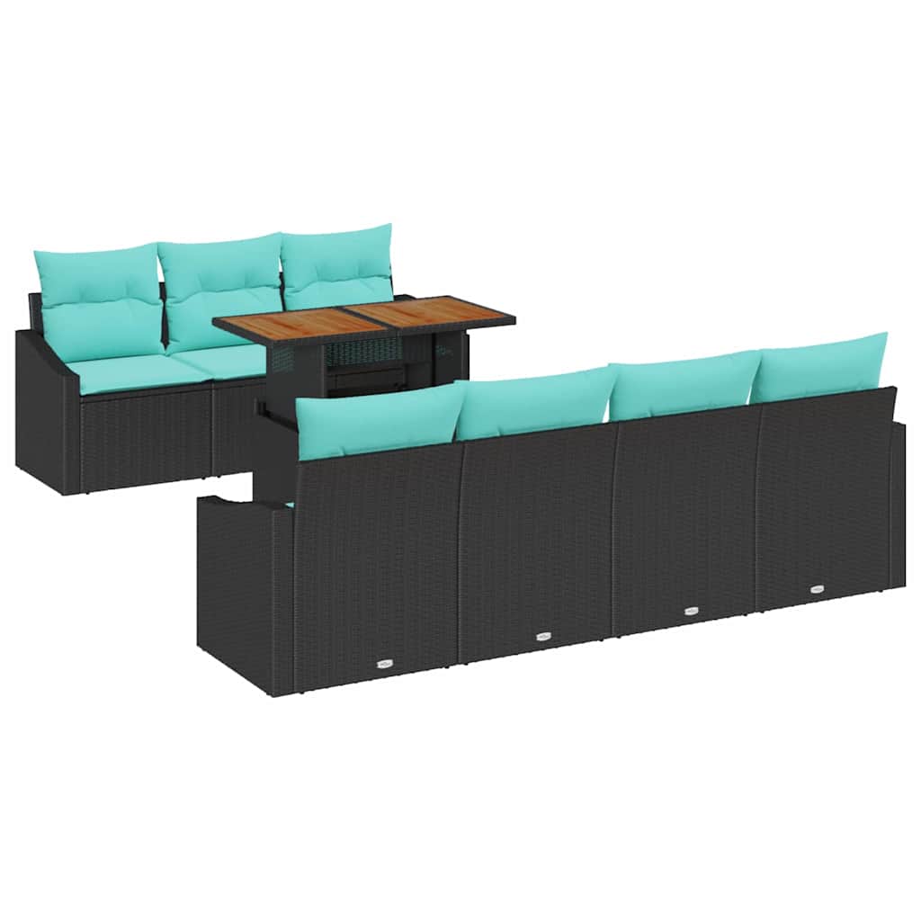 Set da Pranzo per Giardino con cuscino 8 pcs Nero e Verde acqua | homemem39