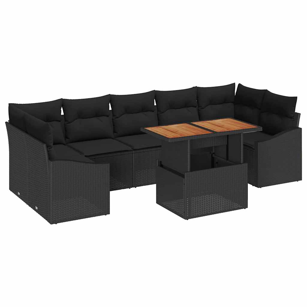 Set da Pranzo per Giardino con cuscino 8 pcs Nero e Marrone | homemem39