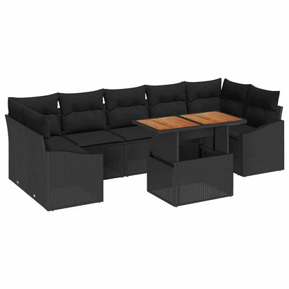 Set da Pranzo per Giardino con cuscino 8 pcs Nero e Marrone | homemem39