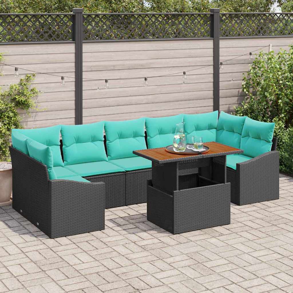 Set da Pranzo per Giardino con cuscino 8 pcs Nero e Teal | homemem39