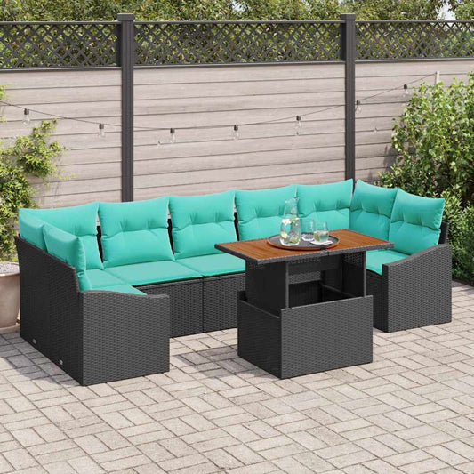Set da Pranzo per Giardino con cuscino 8 pcs Nero e Teal