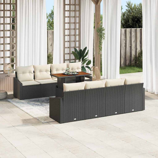 Set da Pranzo per Giardino con cuscino 9 pcs Nero e Crema