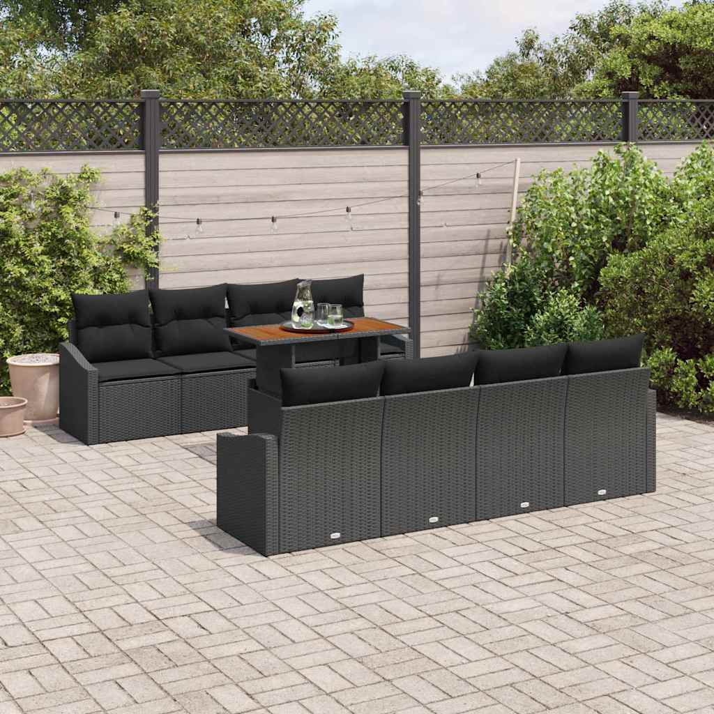Set da Pranzo per Giardino con cuscino 9 pcs Nero e Marrone | homemem39