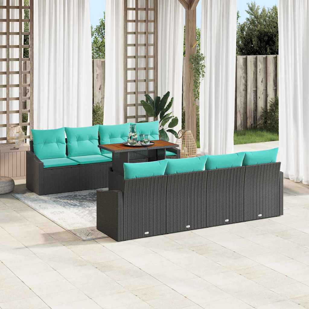Set Divano da Giardino con cuscino 9 pcs Nero e Verde acqua | homemem39