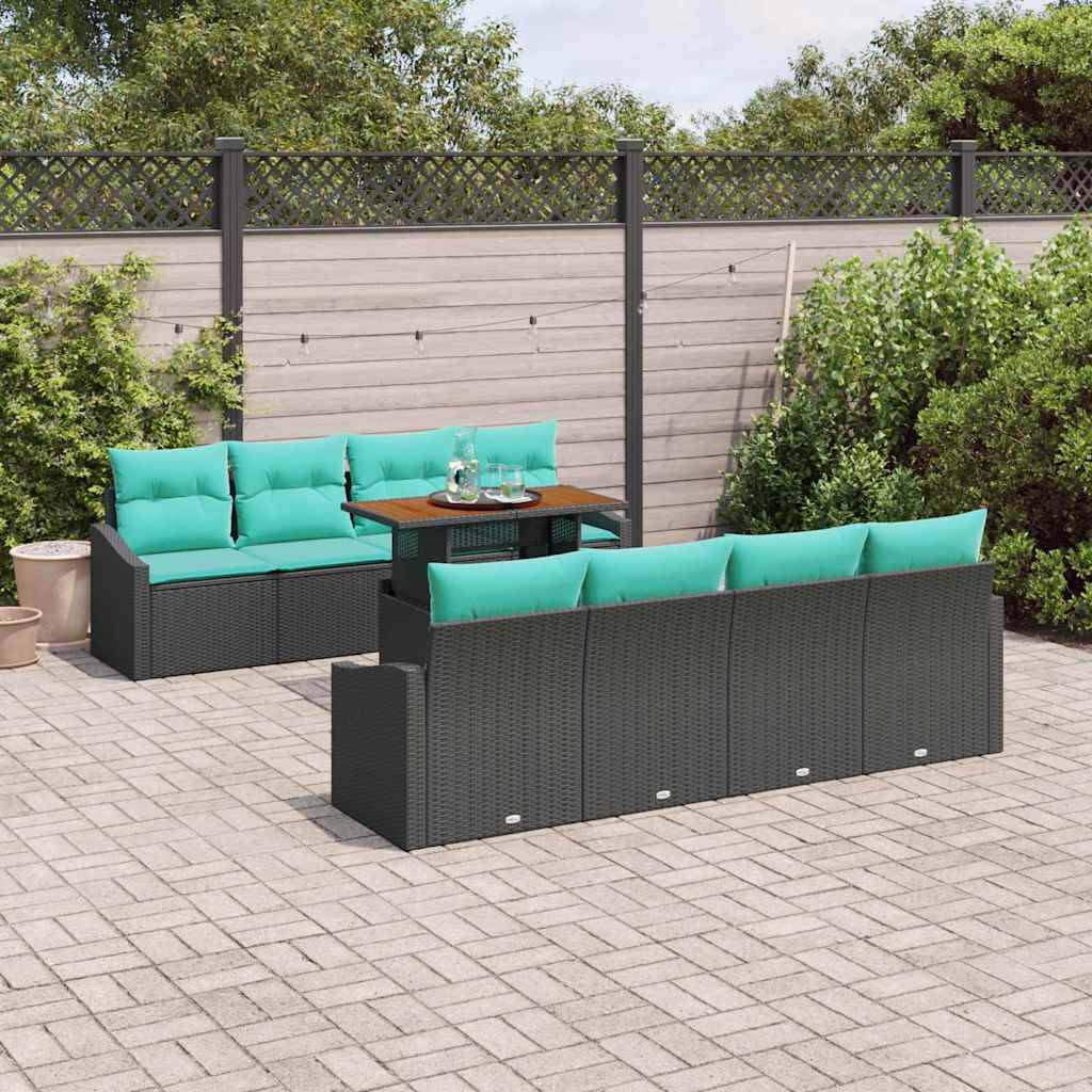 Set Divano da Giardino con cuscino 9 pcs Nero e Verde acqua | homemem39