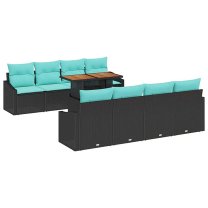 Set Divano da Giardino con cuscino 9 pcs Nero e Verde acqua | homemem39