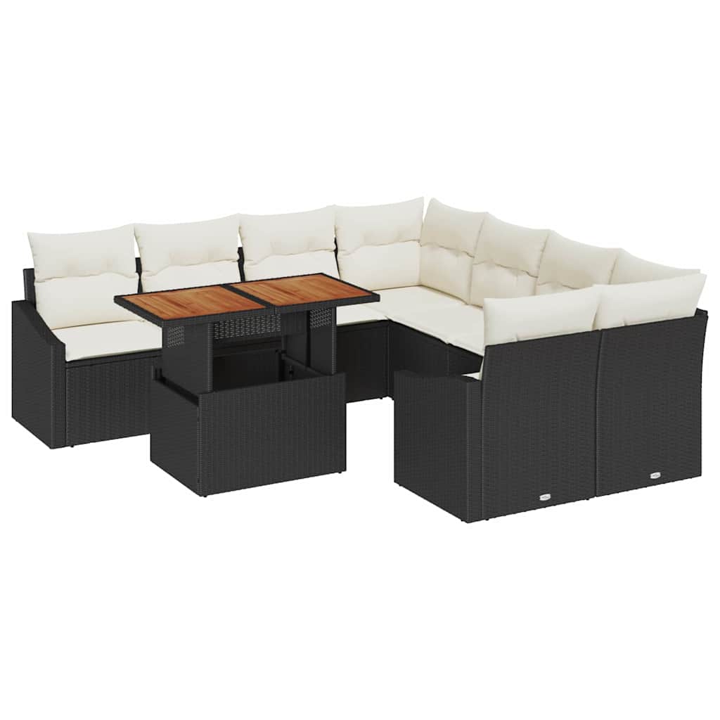 Set da Pranzo per Giardino con cuscino 9 pcs Nero e Crema | homemem39