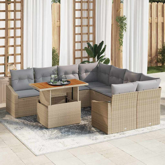 Set da Pranzo per Giardino con cuscino 9 pcs Beige e grigio