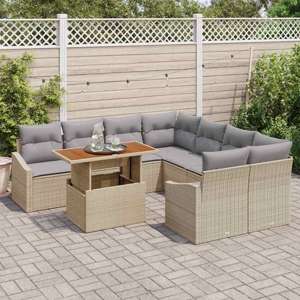 Set da Pranzo per Giardino con cuscino 9 pcs Beige e grigio | homemem39