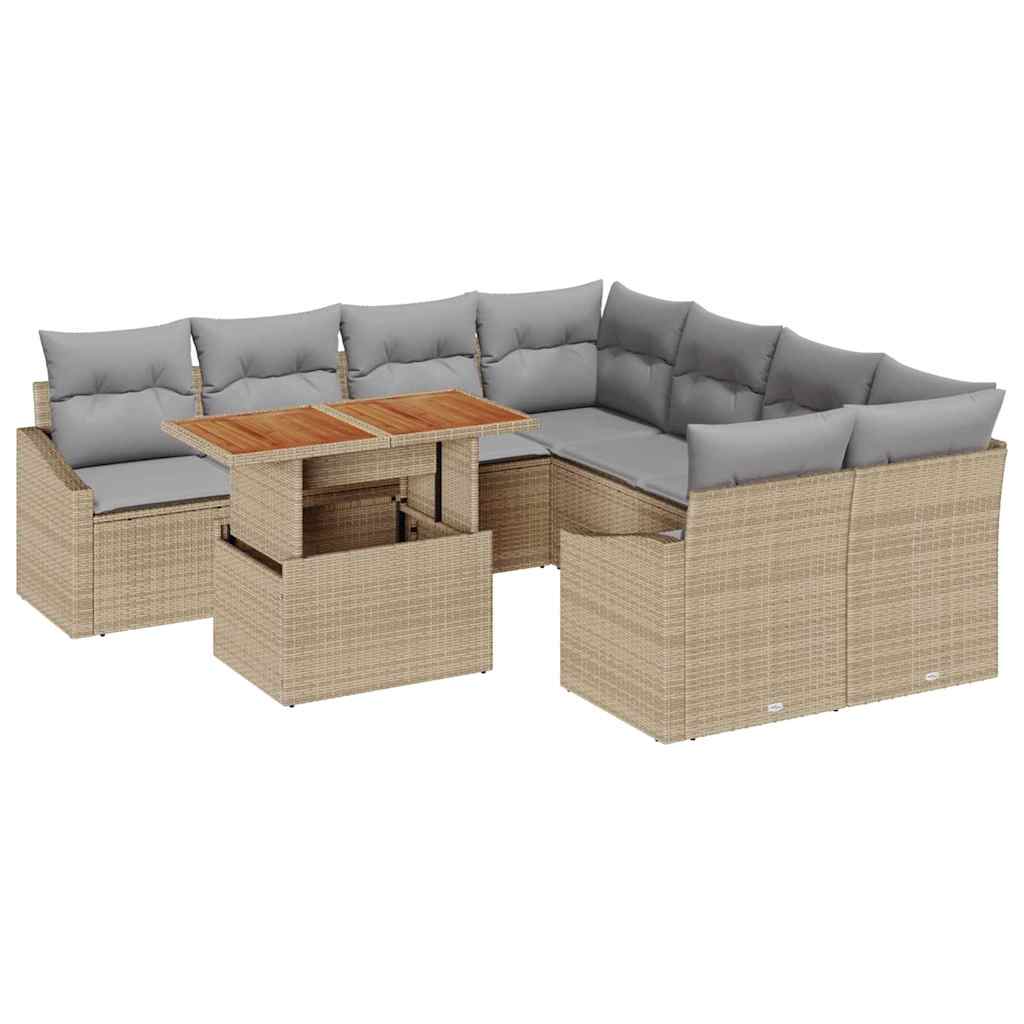 Set da Pranzo per Giardino con cuscino 9 pcs Beige e grigio | homemem39
