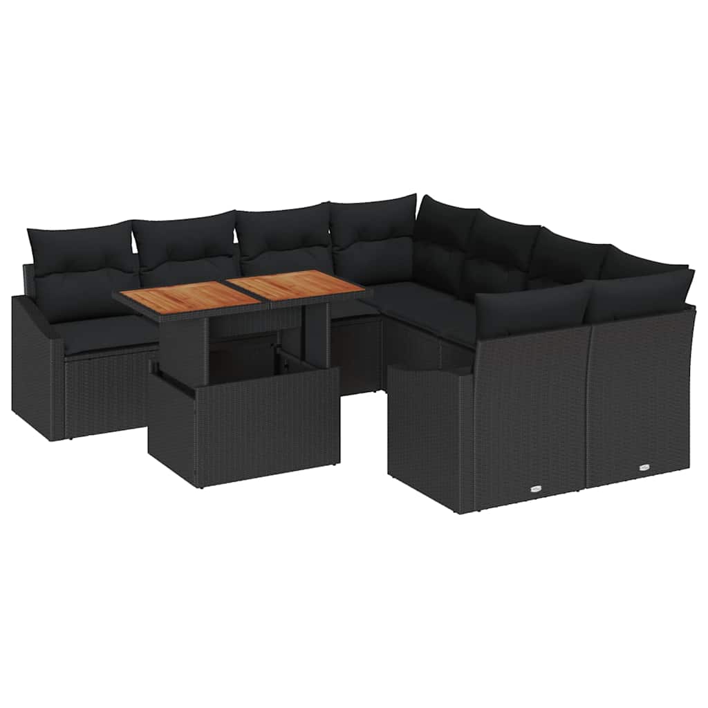 Set da Pranzo per Giardino con cuscino 9 pcs Nero e Marrone | homemem39