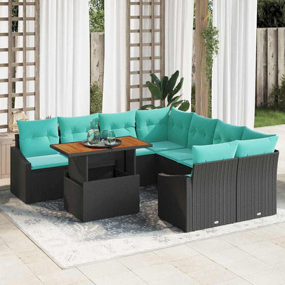 Set da Pranzo per Giardino con cuscino 9 pcs Nero e Verde acqua | homemem39