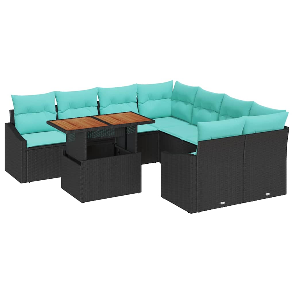 Set da Pranzo per Giardino con cuscino 9 pcs Nero e Verde acqua | homemem39