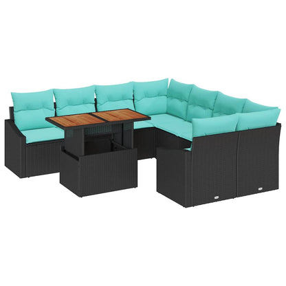 Set da Pranzo per Giardino con cuscino 9 pcs Nero e Verde acqua | homemem39