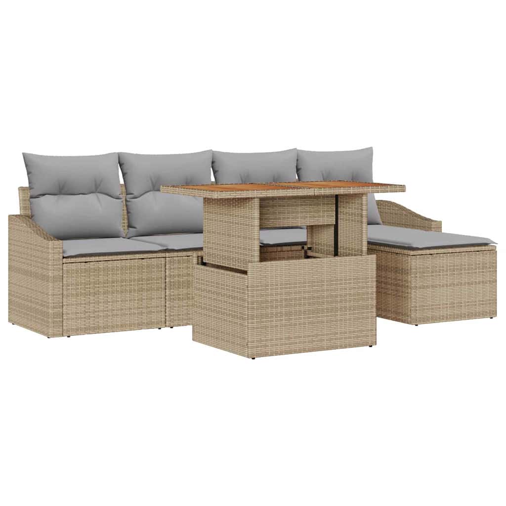 Set da Pranzo per Giardino con cuscino 6 pcs Beige e grigio | homemem39