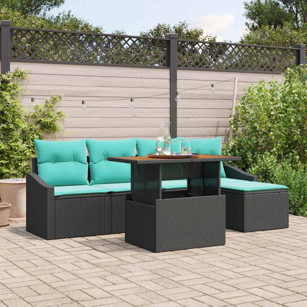 Set da Pranzo per Giardino con cuscino 6 pcs Nero e Verde acqua | homemem39