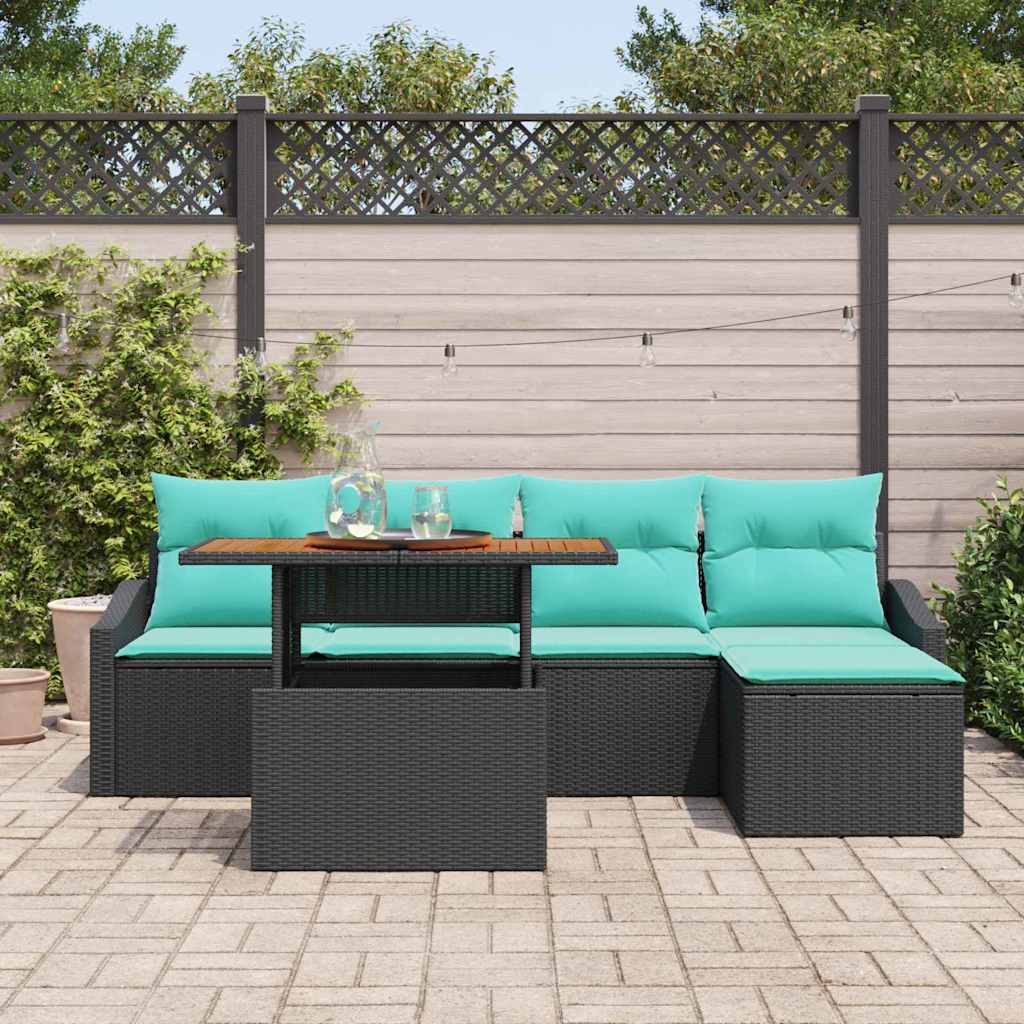 Set da Pranzo per Giardino con cuscino 6 pcs Nero e Verde acqua | homemem39