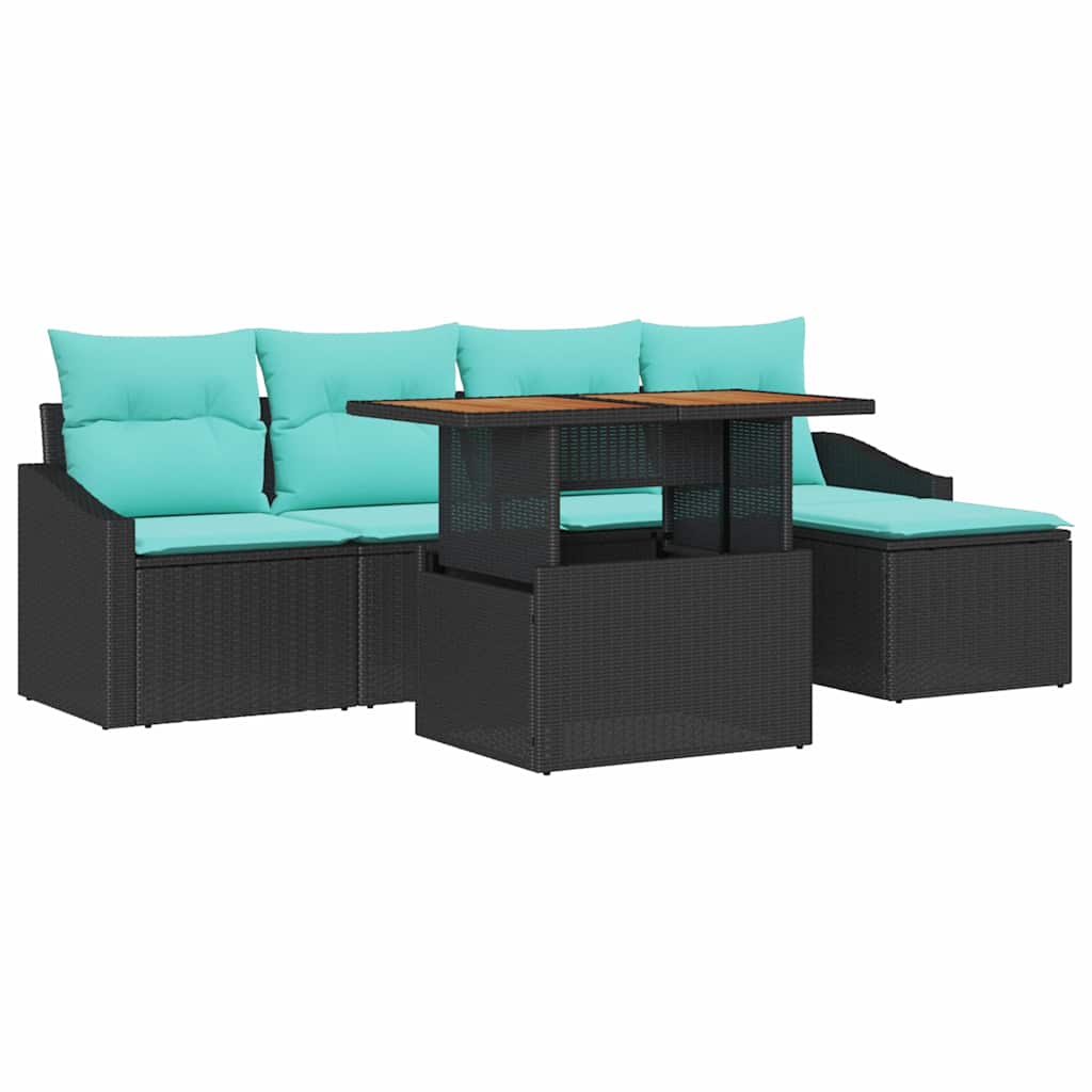 Set da Pranzo per Giardino con cuscino 6 pcs Nero e Verde acqua | homemem39