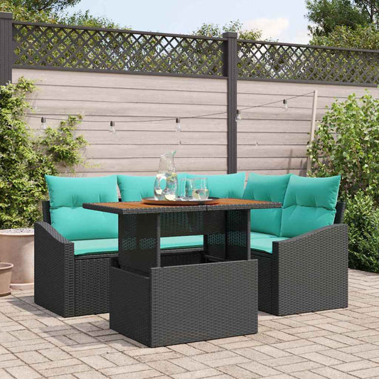 Set da Pranzo per Giardino con cuscino 5 pcs Nero e Verde acqua