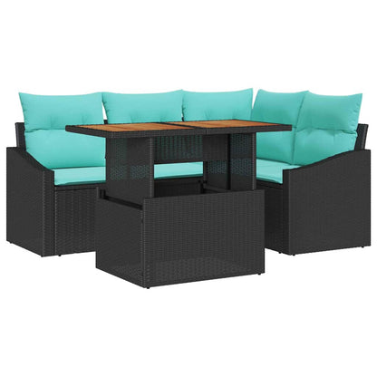 Set da Pranzo per Giardino con cuscino 5 pcs Nero e Verde acqua | homemem39