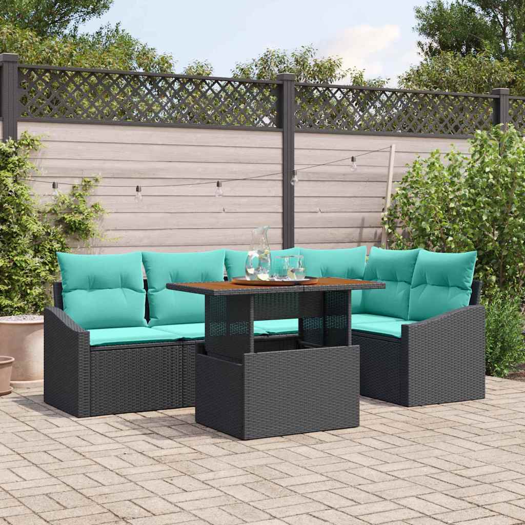 Set da Pranzo per Giardino con cuscino 6 pcs Nero e Verde acqua | homemem39