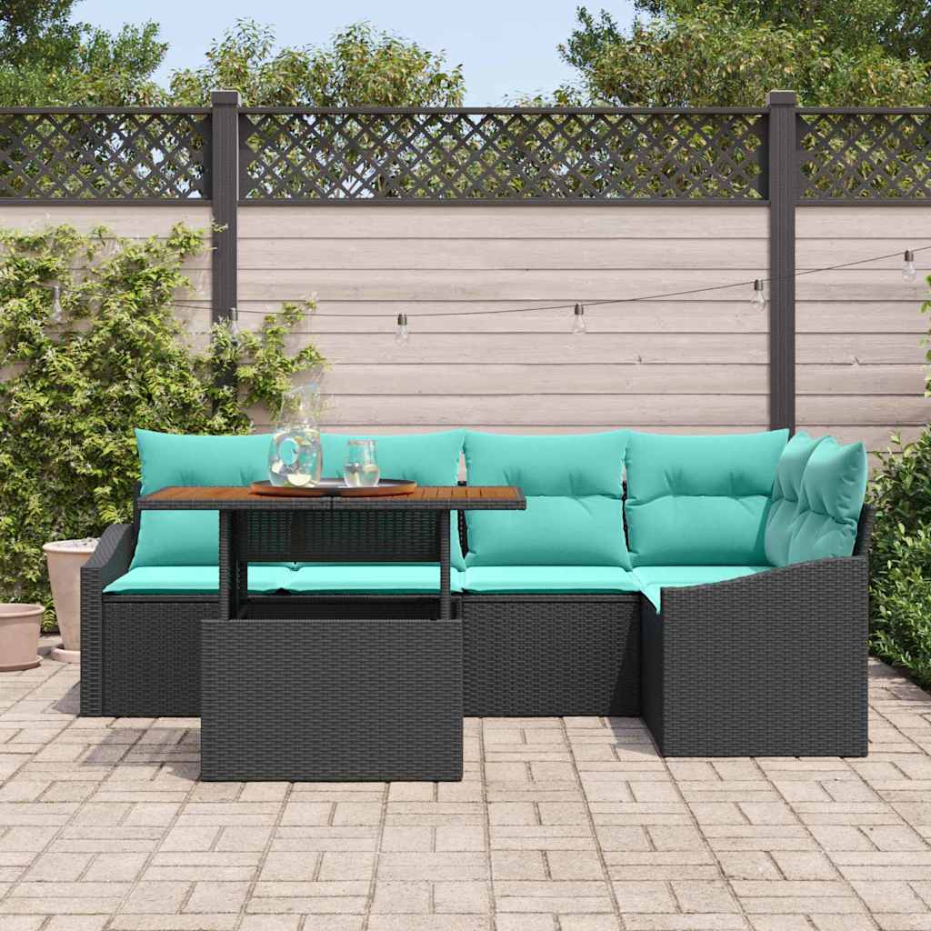 Set da Pranzo per Giardino con cuscino 6 pcs Nero e Verde acqua | homemem39