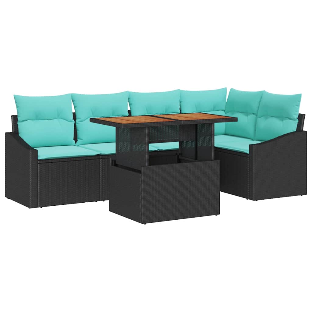 Set da Pranzo per Giardino con cuscino 6 pcs Nero e Verde acqua | homemem39