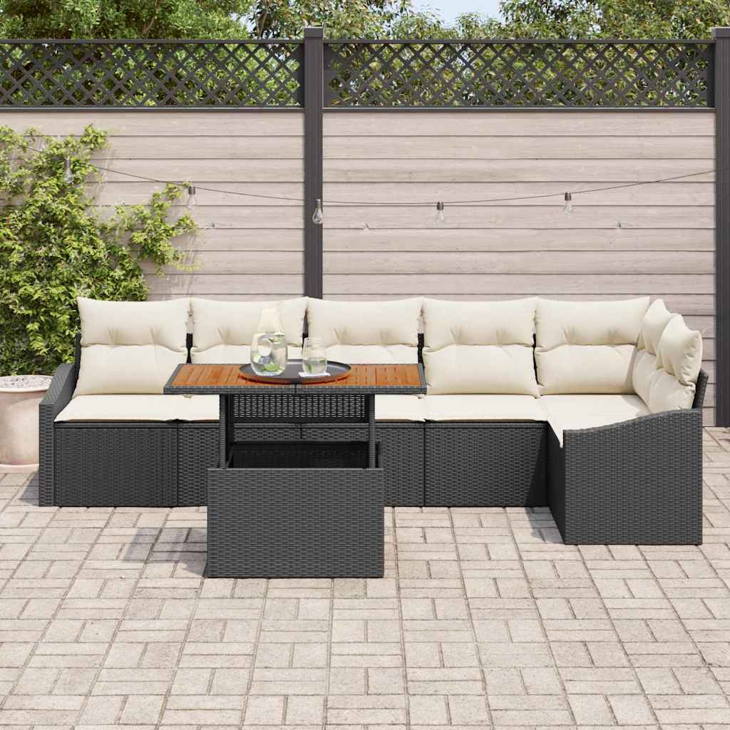 Set da Pranzo per Giardino con cuscino 7 pcs Nero e Crema | homemem39