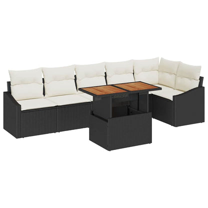Set da Pranzo per Giardino con cuscino 7 pcs Nero e Crema | homemem39